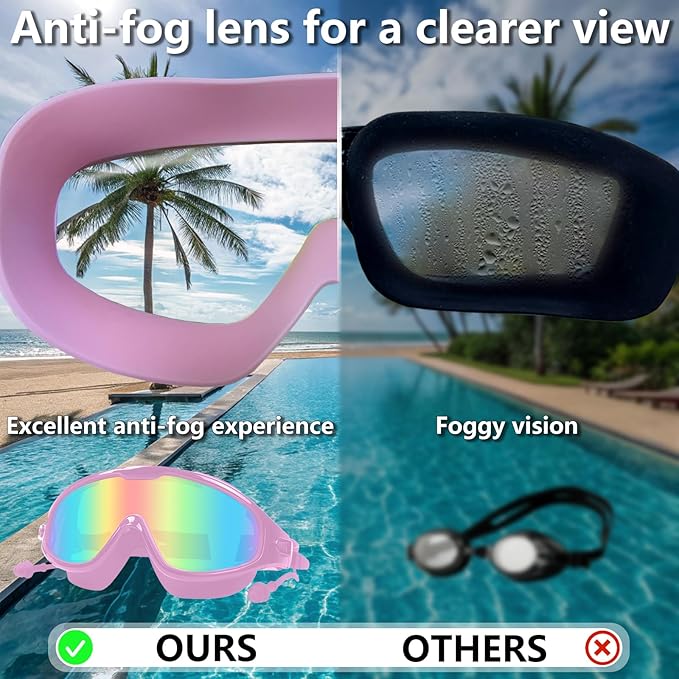 Adult Swimming Goggles for Women Men,No Leak No Fog Wide View, Sunglass Goggle with Earplugs and Nose Clip-StrideForce Fitness