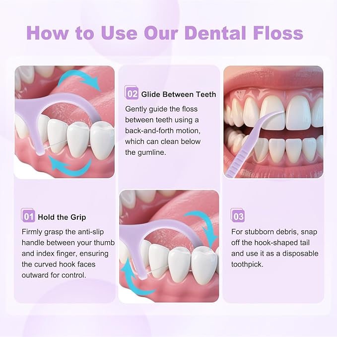 Bulk Floss Picks Dental Floss Sticks Bulk for Teeth, Floss Picks Dental Floss Picks Bulk for Family, Travel, Braces & Sensitive Teeth Dental Hygiene Essentials (500,Purple)