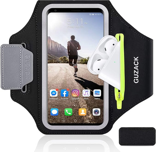 GUZACK Running Armband for iPhone 16 15 14 13 Pro Max, Galaxy S25 S24 S23 S22, with Card Slot & Key Pockets, Sports Arm Bands Phone Holder, Fit Up to 6.9 Inches Phone - Size L (Bigger Arm 14-17 in)-StrideForce Fitness
