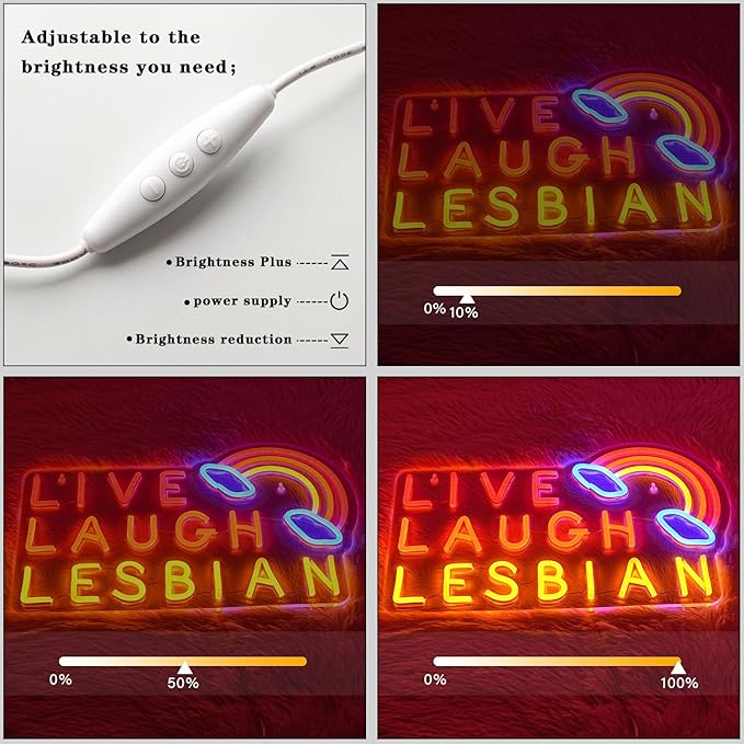 Live Laugh Lesbian Neon Sign Lesbian Neon Light Rainbow LED Neon Lights Gay Pride Day LED Neon Lights for Gay Lesbian Bar Bedroom Store Decoration-StrideForce Fitness