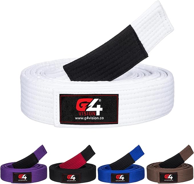 G4 VISION Jiu Jitsu Belt BJJ Belts Brazilian Adult A1 A2 A3 A4 Black Brown Purple Blue White-StrideForce Fitness