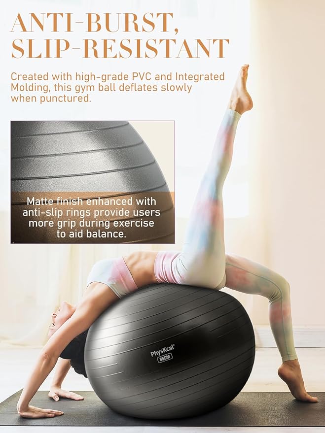 Yoga Ball for Exercise, Pilates Set, 4 Sizes Fitness Ball for Workout, Birthing, Pregnancy, Physical Therapy- Pump Included-StrideForce Fitness