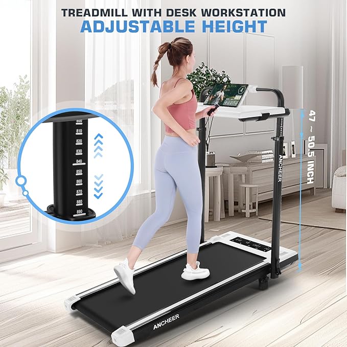 ANCHEER Walking Pad Treadmill with 12% Incline&Adjustable Height, 4 in 1 Under Desk Treadmills with Desk Workstation, Foldable Treadmill for Home 300lb,3 Type Control-StrideForce Fitness