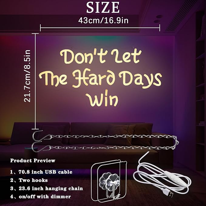 Don't Let The Hard Days Win Neon Sign for Wall Decor Letter Neon Light Warm white LED Neon Signs Office LED Neon Lights for Bedroom Office Classroom Store Decoration-StrideForce Fitness