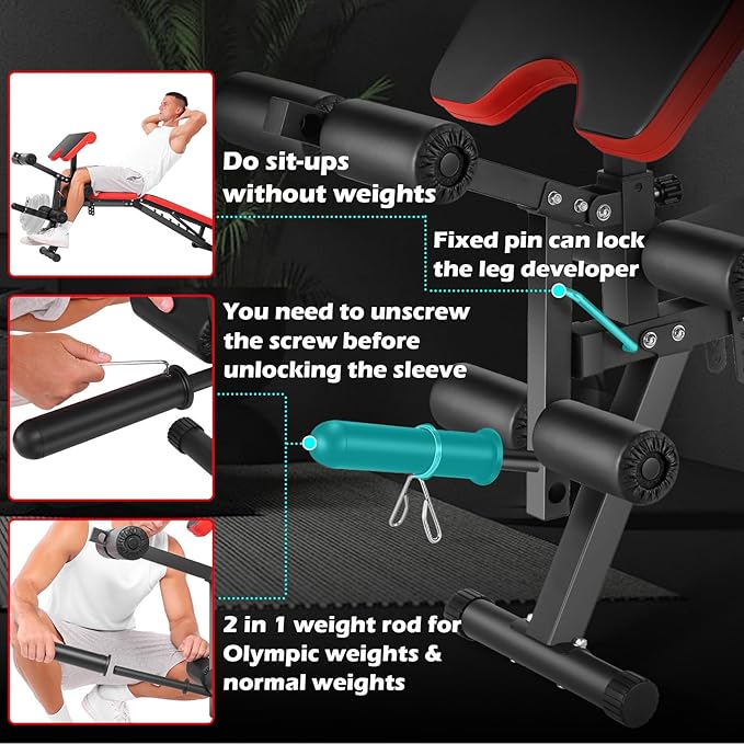 OPPSDECOR Adjustable Weight Bench with Leg Extension, Leg Curl - 800 LBS Heavy Duty Workout Bench for Home Gym - Preacher Curl, Flat, Incline, Decline Sit Up - Full Body Workout-StrideForce Fitness