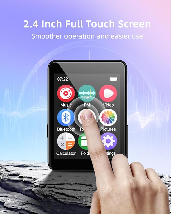 64GB Music Player with Bluetooth 5.3, 2.4" Portable MP3 Player with Speaker, FM Radio, Voice Recorder, E-Book, Full Touch Screen, Supports up to 256GB (Earphones Included)-StrideForce Fitness