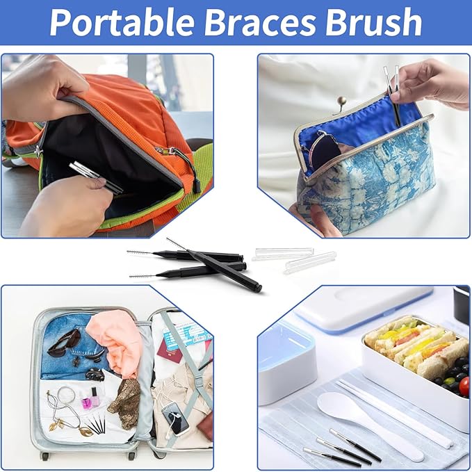 Interdental Brush, 100Pcs Soft Braces Brush Set, 40Pcs Tooth Flossing Head for Oral Hygiene Tooth Cleaning with 60pcs Disposable Braces Flossers Tooth Cleaning Tool (Stylish Colors,Multiple Sizes)