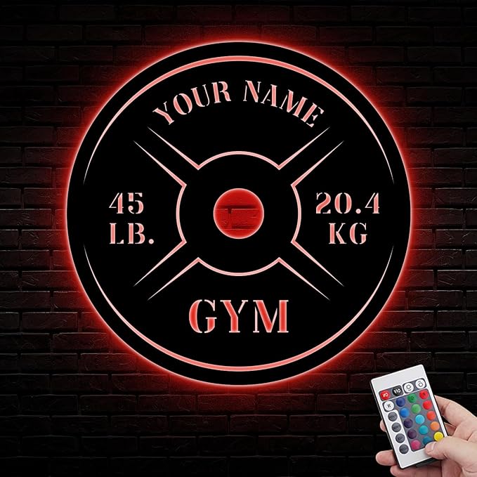 Personalized Home Gym LED Tin Metal Sign Multiple Sizes, Weight Lifting Exercise Workout Room Training Fitness Center Motivational Inspirational Quotes Decor Wall Art Hanging Accessories (06 LED)-StrideForce Fitness