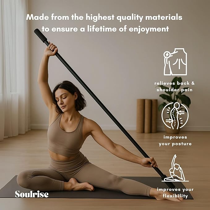 Yoga Stick for Mobility Exercise, Stretching, Pilates, Physical therapy, Fitness and other Workout - Adjustable 5 ft Pole will fix Posture, Stretch, Balance and Flexibility Training - Incl free E-book-StrideForce Fitness