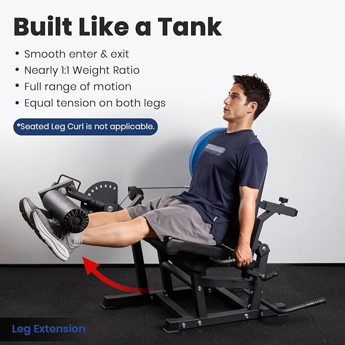 LIONSCOOL Leg Extension and Curl Machine V4.0, 1100lbs Capacity Adjustable Seated Leg Extension, Lying Leg Curl Bench, Cable Operated 2” Plate Loadable Lower Body Exercise Equipment for Home Gym-StrideForce Fitness