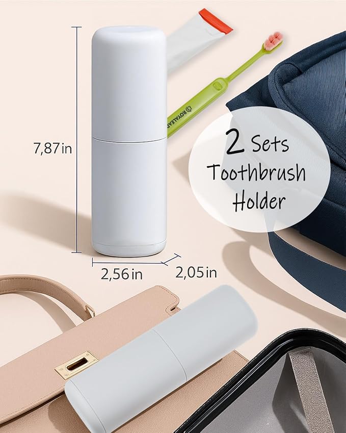 2PCS Travel Toothbrush Case, Portable Tooth Brush Holder and Toothpaste Cover Container with Cup, Large Capacity Dustproof Toothbrush Travel Case for Traveling Camping Home(Gray)