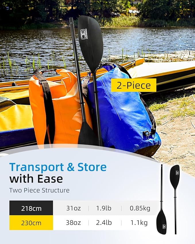 OCEANBROAD Kayak Paddle 86in/218cm, 90.5in/230cm Alloy Shaft 2-Piece Floatable Kayak Oar for Kayaking Canoeing Boating-StrideForce Fitness