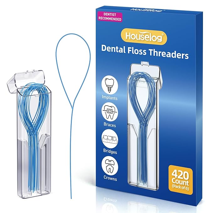 Floss Threaders | 420Count Dental Floss Threaders for Braces,Bridges,and Implants with Portable Travel Case | (6 Pack)