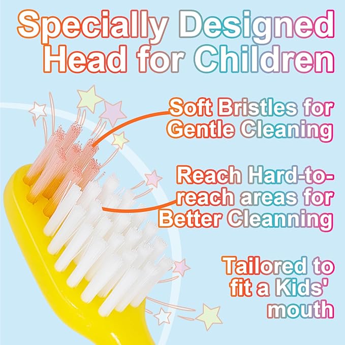 Toddler Toothbrush - Kids Toothbrush Soft Bristles with Suction Cup for Easy Storage, for Age 2-4 and Older, Pack of 4