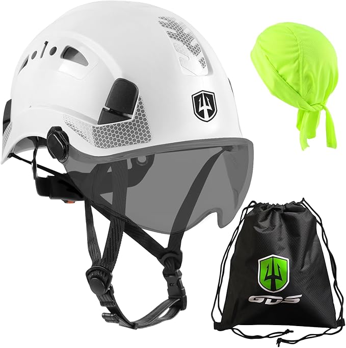 GREEN DEVIL Safety Helmet Hard Hat with Chin Strap Vented Lightweight Adjustable Hardhat for Men Women with Hi-Viz Design Ideal for Tree Climbing Work at Height-StrideForce Fitness