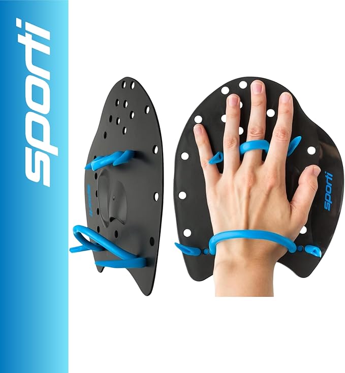 𝗦𝗽𝗼𝗿𝘁𝗶 Power Swim Paddles for Lap Swimming - Adjustable Straps - Lap Swimming Gears - Hand Paddles for Adults & Kids-StrideForce Fitness