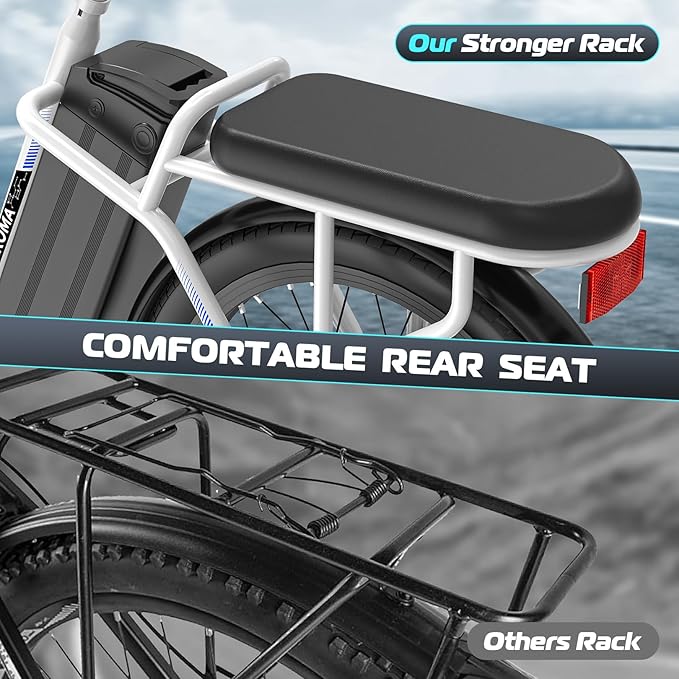 Caroma Electric Scooter with Seat, 48V Removable Battery E-Bike, Up to 30Miles&20MPH, 500/800/1200W Motor, 20" Fat Tire Adult Electric Bicycles for Commuting with Basket-StrideForce Fitness