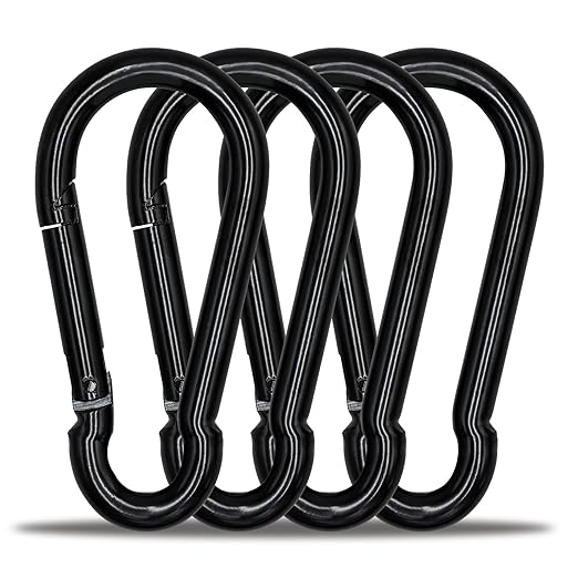 KINLINK 4 Pack Black Carabiner Clip, 4 inch Heavy Duty Spring Snap Hook, Caribeener Clips for Outdoor Camping, Swing Set, Hammock, Hiking Travel, Fishing, Weight Lifting Machine-StrideForce Fitness