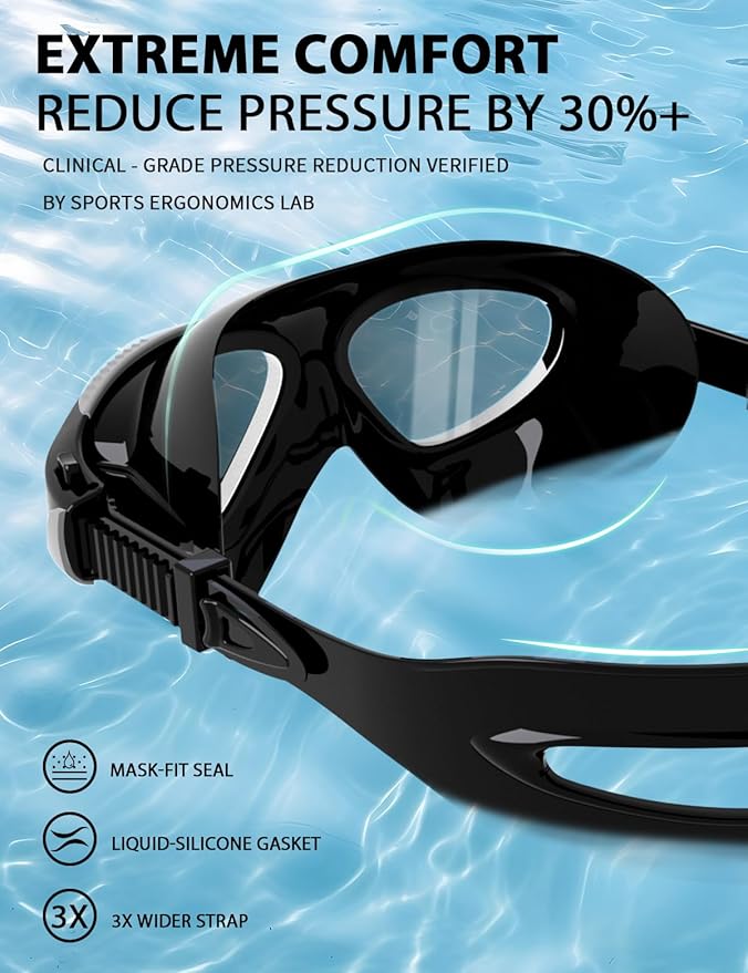180°Panoramic Swim Goggles Adult, Ultra-Comfort Liquid Silicone Anti-Fog/UV Pool & Outdoor Women Men Youth-StrideForce Fitness