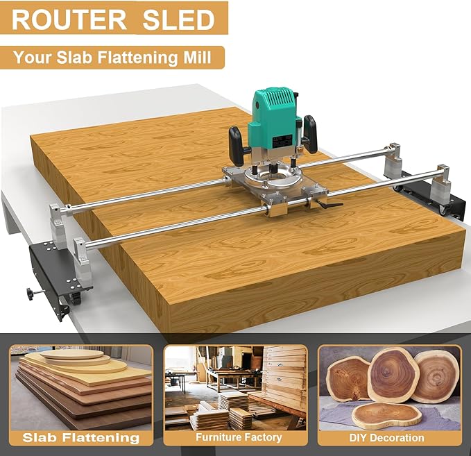 Router Sled, Slab Flattening Jig, DIY Woodworking Router Sled for Flattening Slabs with Height Adjustable (L-Carriages, Steel and Aluminum, 48 Inches)-StrideForce Fitness