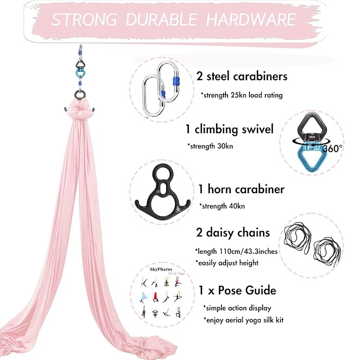 Aerial Silks Yoga Swing Set - 9/11 Yards Aerial Yoga Hammock Kit Anti-Gravity Flying for Fitness, Low/Non Stretch Nylon Tricot Fabric Hardware Included for Dance-StrideForce Fitness