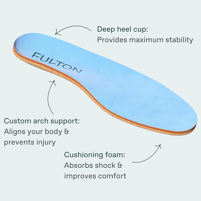 Fulton Men's Shock Absorbing Insoles with High Impact Arch Support - Custom Molding Cork Inserts Alleviate Plantar Fasciitis & Foot Fatigue- Athletic Running Insoles for Men (Men's Size 8.5-9)-StrideForce Fitness