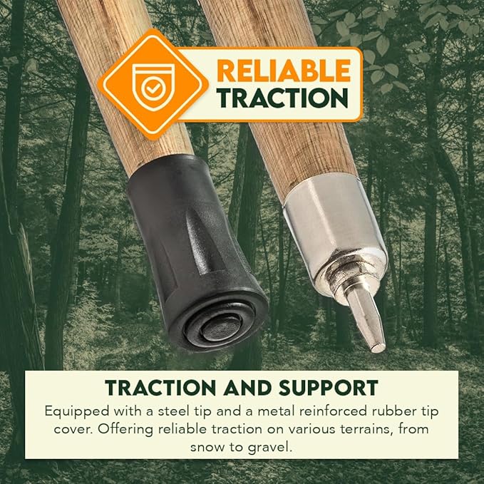 SE Natural Wood Walking Stick with Root Head, Carved Hand Grip, Steel Spike and Metal-Reinforced Tip Cover, 55" - WS631-52RH-StrideForce Fitness