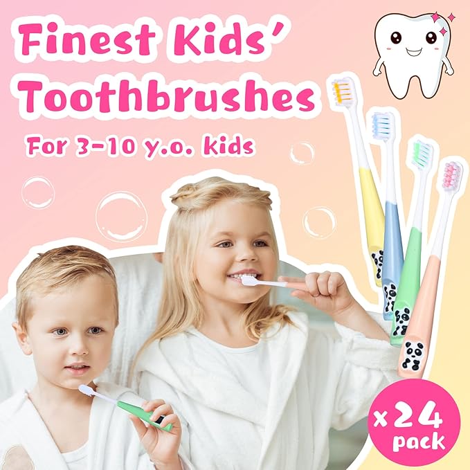 Dingion 24 Pcs Kids Toothbrush Bulk Children Manual Tooth Brush Set Soft Lovely Little Cute Colorful Panda Toothbrush Bristles for Age 3 and Above Boys Girls