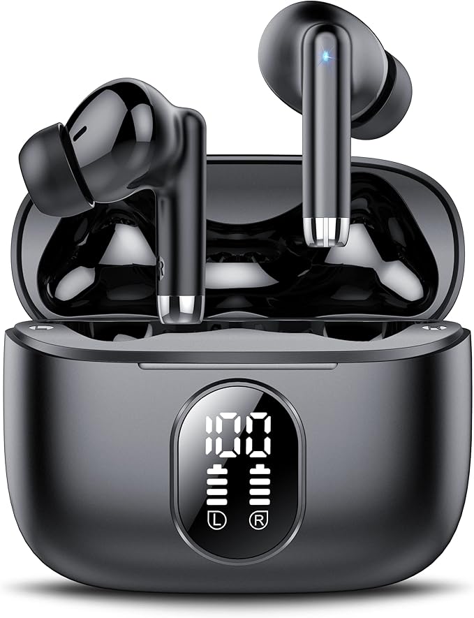 Wireless Earbuds, 2025 New Bluetooth 5.4 Headphones HiFi Stereo with 4 ENC Mic, 40H Mini Ear Buds In-Ear Noise Cancelling Earbuds with LED Screen, Ultra Light USB-C Bluetooth Earphones for Android iOS-StrideForce Fitness