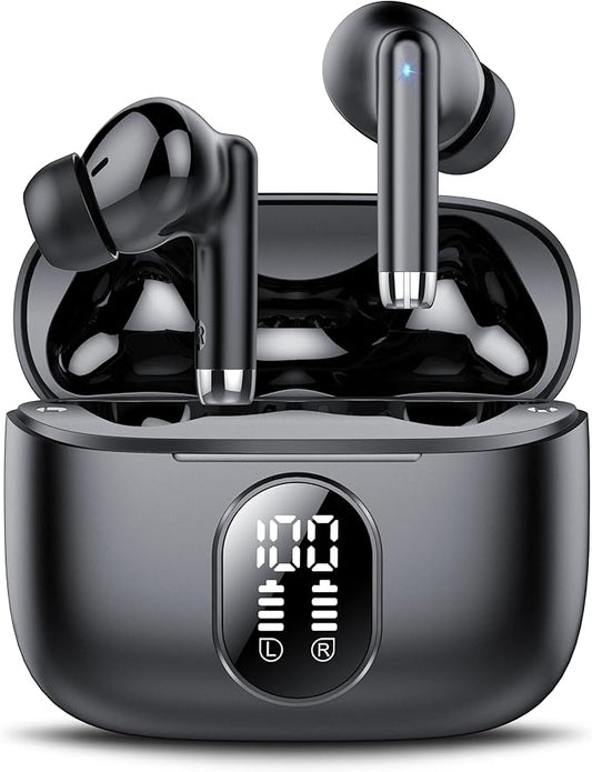 Wireless Earbuds, 2025 New Bluetooth 5.4 Headphones HiFi Stereo with 4 ENC Mic, 40H Mini Ear Buds In-Ear Noise Cancelling Earbuds with LED Screen, Ultra Light USB-C Bluetooth Earphones for Android iOS-StrideForce Fitness