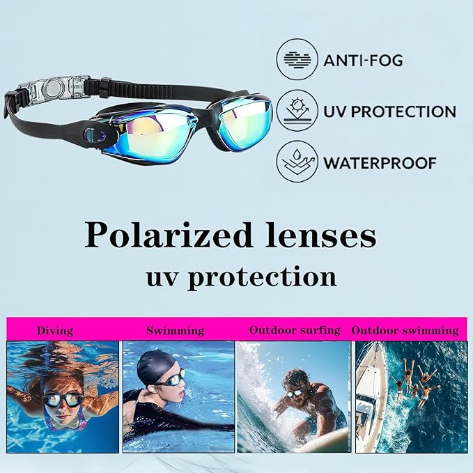 Swim Goggles Swimming Goggles No Leaking with Nose Clip, Earplugs, Swim Cap and Case for Men Women-StrideForce Fitness