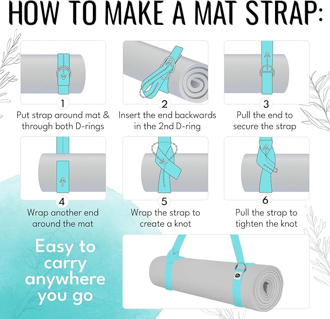 TECEUM Yoga Strap & Mat Strap – 2 IN 1 – Cotton – 6 ft 8 ft 10 ft (30+ colors) – Adjustable Non-Slip Belt for Yoga, Pilates, Stretching, Physical Therapy, Fitness & Home Workout – For Carrying Mats-StrideForce Fitness