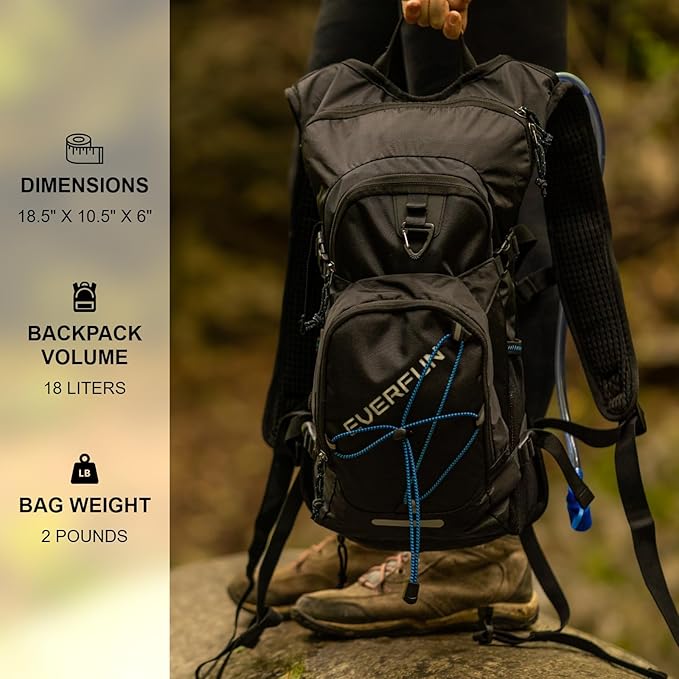 Everfun Hydration Backpack 18L with Water Bladder 2L/3L Hiking Water Backpack Women Men Hydration Pack Insulated Lightweight Day Hydropack with Storage for Hiking, Biking, Running, Festival-StrideForce Fitness