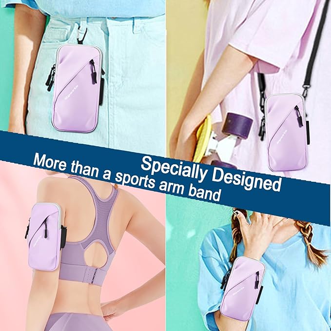 Phone Holder Arm Bands, Small Crossbody Shoulder Holsters Bag with Arm Band, Fits iPhone and All Cell Phones, Use for Running, Walking, Hiking & Biking (Plus Size Purple)-StrideForce Fitness
