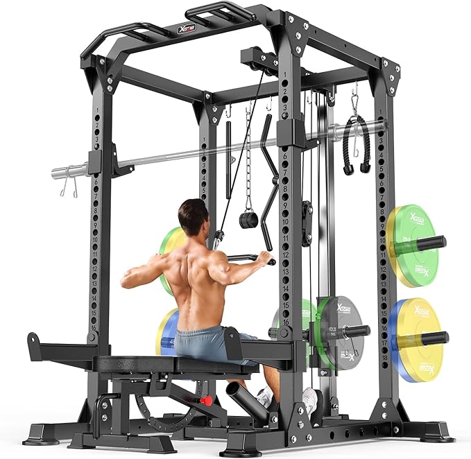 Power Rack Power Cages Multi-Function Squat Rack with Cable Crossover System Selectable More Training Attachment Weight Cage for Garage Home Gym-StrideForce Fitness