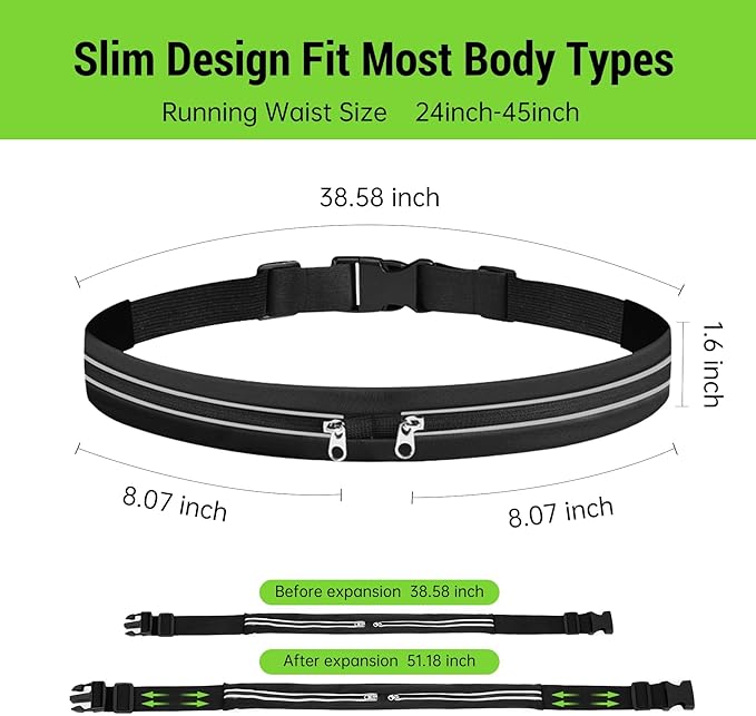 Slim Running Belts for Women Men - Running Phone Holder Fanny Pack for Key, Accessories Fits ALL Cell Phones, Black-StrideForce Fitness