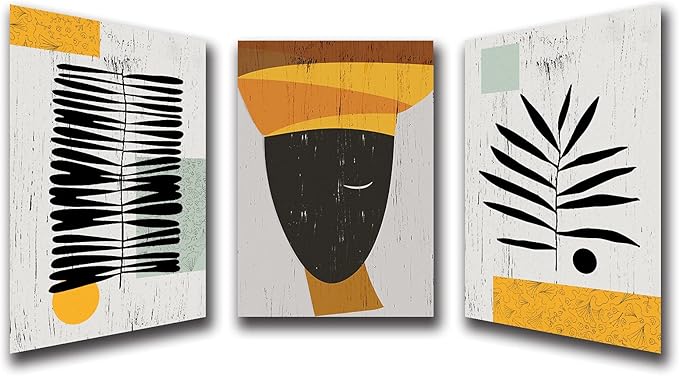Framed Canvas Wall Art African Ethno Motive Wall Art Set, Abstract Ethno Art, African American Woman Portrait, Black Orange Print, Contemporary Collage, Minimalist (S-3pcs,20x30inchx3pcs)-StrideForce Fitness