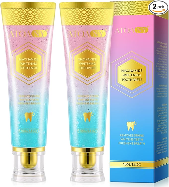 Niacinamide Whitening Toothpaste, 2 Pack Intensive Stain Removal Toothpaste for Yellow Teeth, Gum Care, Fresh Mint & Peach Breath, Tartar Control, Deep Clean for Men and Women, 3.5oz