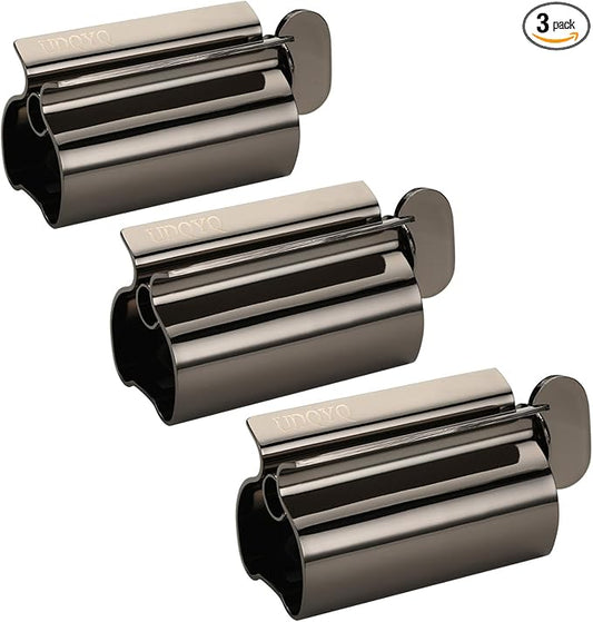 Toothpaste Squeezer - Metal Tube Squeezer Stainless Steel Tube Wringer UDQYQ Toothpaste seat Holder Stand 3 Pack (Black)
