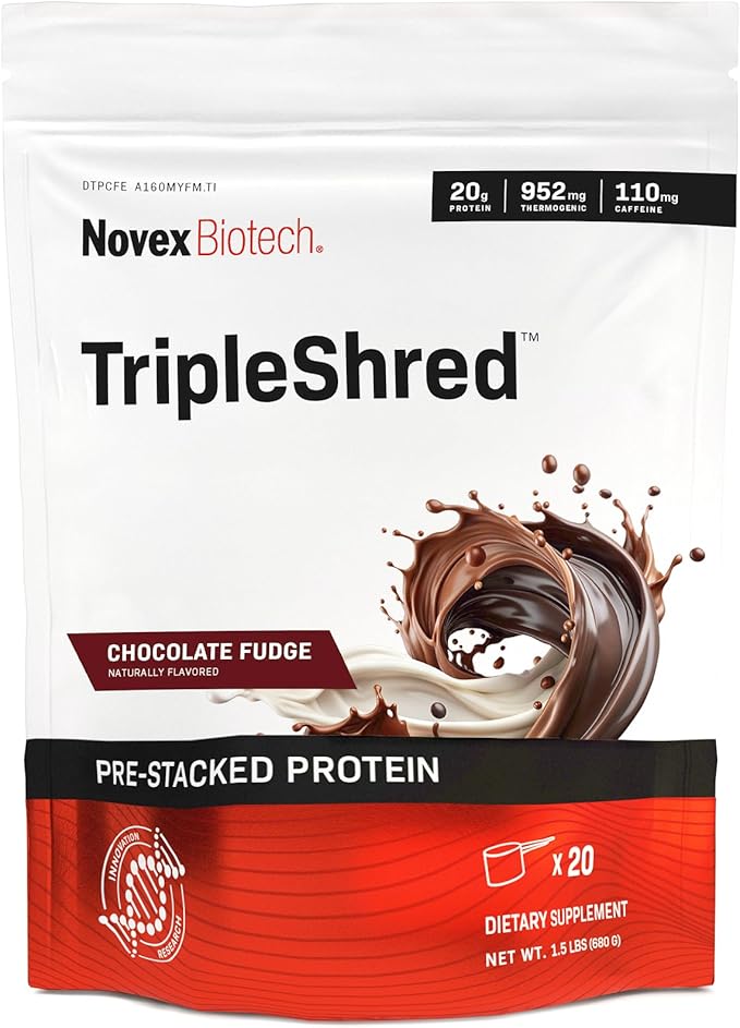 Novex Biotech TripleShred Protein - Pre-Stacked Protein - Increase Energy and Focus - Build Muscle - Chocolate Fudge, 20 svgs-StrideForce Fitness
