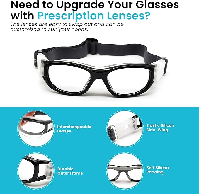 BLUE CUT Safety Basketball Goggles For Kids for Outdoor Sports Activities Anti Fog Replaceable to Prescription Lenses-StrideForce Fitness