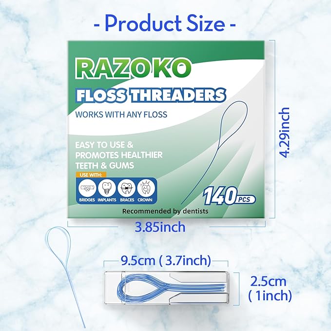 RAZOKO Floss Threaders | Dental Floss Threaders for Braces, Bridges, and Implants |140PCS (Pack of 2)