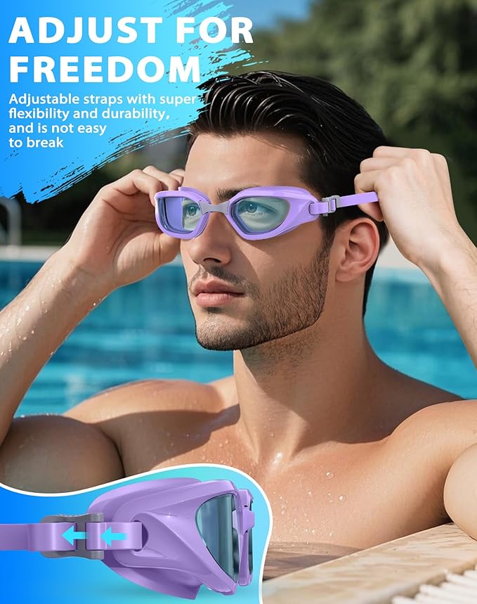 Swim Goggles, Unisex Adult Swimming Goggles Anti Fog Anti UV No Leakage Wide View for Men Women Youth-StrideForce Fitness