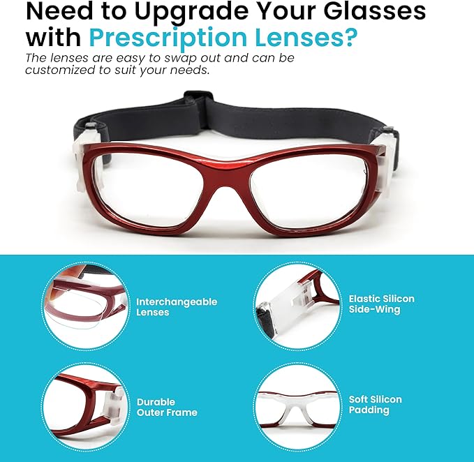 BLUE CUT Safety Basketball Goggles For Kids for Outdoor Sports Activities Anti Fog Replaceable to Prescription Lenses-StrideForce Fitness