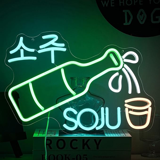 Soju Neon Sign Korean Soju Neon Light Soju Colorful LED Neon Light Korean Led Neon Sign for Bar Korean Restaurant Kitchen Restaurant Wine Cellar Decoration-StrideForce Fitness