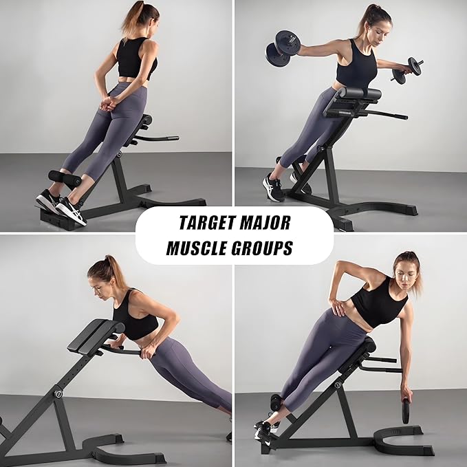 Roman Chair Back Extender - Angle & Height Dual Adjustable Hyperextension Bench for Home Gym - Adjustable Back Exercise Machine-StrideForce Fitness