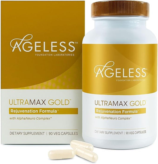 AGELESS™: UltraMAX Gold™ Capsules, HGH Anti-Aging Supplement for Women, Slows Cellular Aging, Supports Immune Health, Smoother Skin Tone and Restorative Sleep, Weight Management, 90 Capsules-StrideForce Fitness
