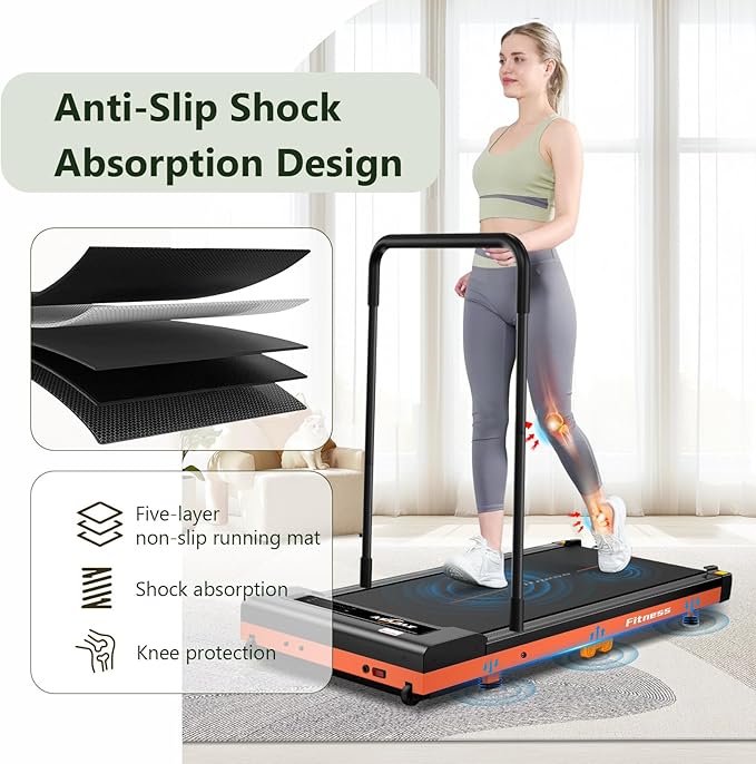 Walking Pad, Under Desk Treadmill for Home, Portable Treadmill 300 lbs Capacity (Orange-Handrail New)-StrideForce Fitness