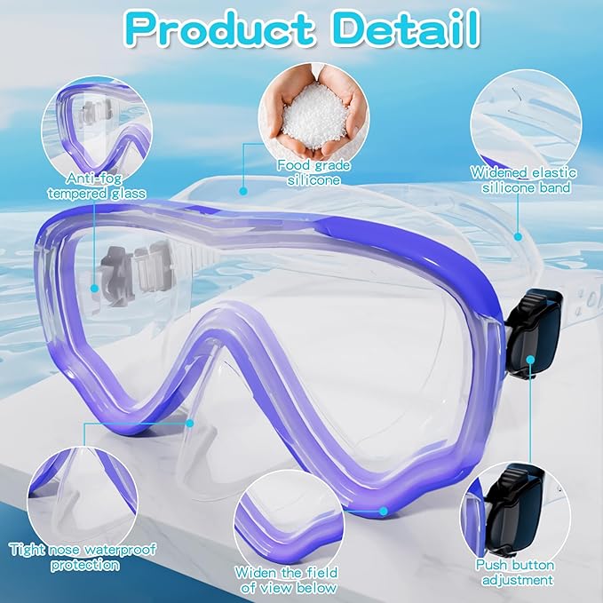 Kids Swim Goggles with Nose Cover, Snorkel Diving Mask Anti-Fog Anti-UV, Snorkeling Gear Swimming Goggles for Kids 3-14 2PCS-StrideForce Fitness