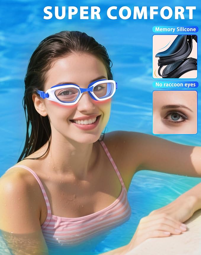 Swim Goggles, Unisex Adult Swimming Goggles Anti Fog Anti UV No Leakage Wide View for Men Women Youth-StrideForce Fitness